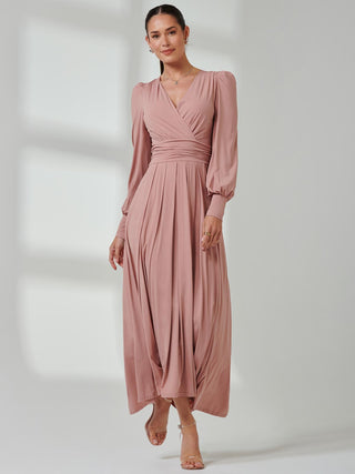 Long Sleeve Soft Silky Jersey Maxi Dress, Dusty Pink Jolie Moi Retail Long Sleeve Soft Silky Jersey Maxi Dress, Dusty Pink Jolie Moi Retail