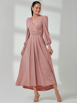 Long Sleeve Soft Silky Jersey Maxi Dress, Dusty Pink
