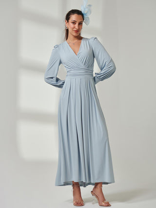 Long Sleeve Soft Silky Jersey Maxi Dress, Ice Blue