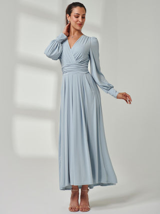 Long Sleeve Soft Silky Jersey Maxi Dress, Ice Blue
