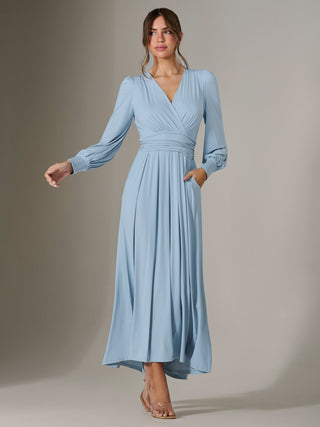 Long Sleeve Soft Silky Jersey Maxi Dress, Ice Blue Jolie Moi Retail Long Sleeve Soft Silky Jersey Maxi Dress, Ice Blue Jolie Moi Retail