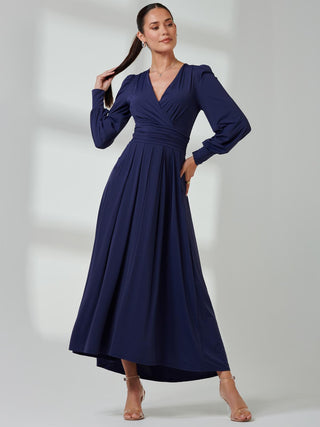 Long Sleeve Soft Silky Jersey Maxi Dress, Navy