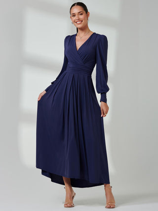 Long Sleeve Soft Silky Jersey Maxi Dress, Navy