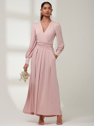 Giulia Long Sleeve Maxi Dress, Dusty Pink