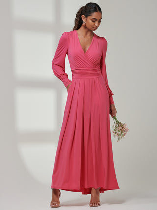 Giulia Long Sleeve Maxi Dress, Hot Pink