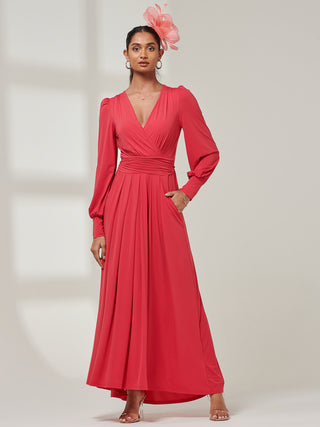 Giulia Long Sleeve Maxi Dress, Red