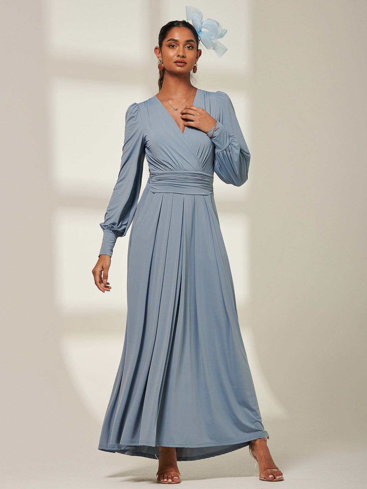 Giulia Long Sleeve Maxi Dress Steel Blue Jolie Moi Retail