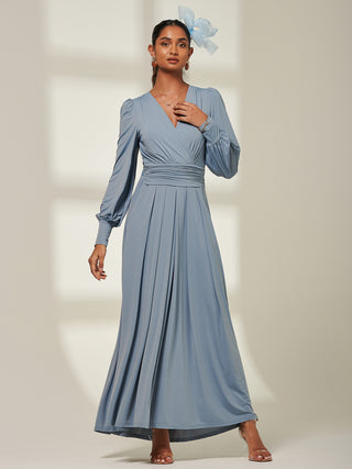 Giulia Long Sleeve Maxi Dress, Steel Blue