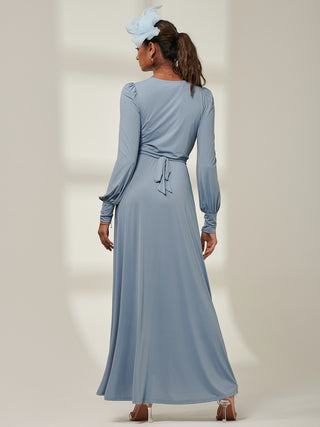 Giulia Long Sleeve Maxi Dress, Steel Blue