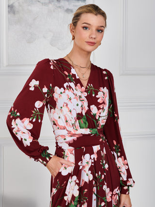 dark red floral dress Isabel Black Red Floral Satin Maxi Dress
