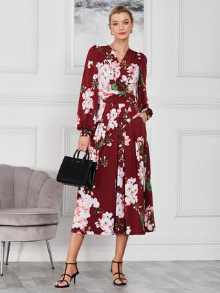 dark red midi dress with sleeves Dark Sangria Midi Dress - All Dresses