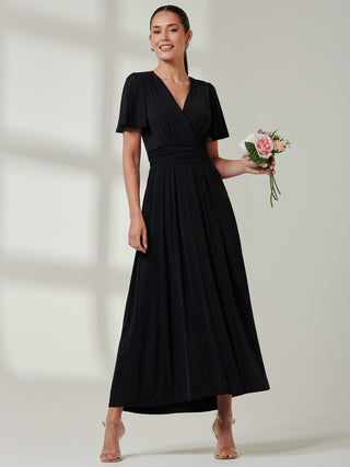 Angel Sleeve Super-Smooth Jersey Maxi Dress, Black