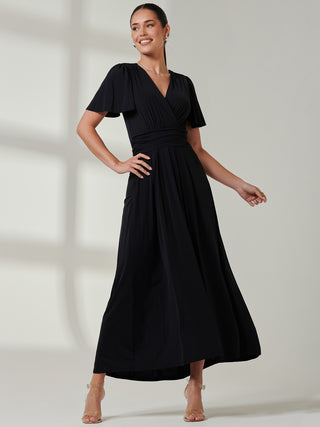 Angel Sleeve Super-Smooth Jersey Maxi Dress, Black