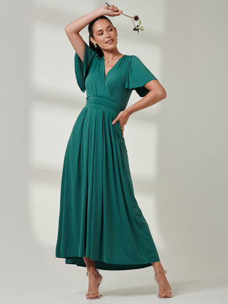 Angel Sleeve Super-Smooth Jersey Maxi Dress, Dark Teal