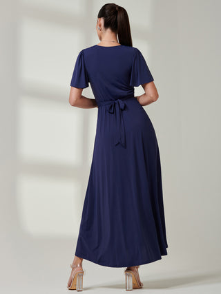 Angel Sleeve Super-Smooth Jersey Maxi Dress, Navy