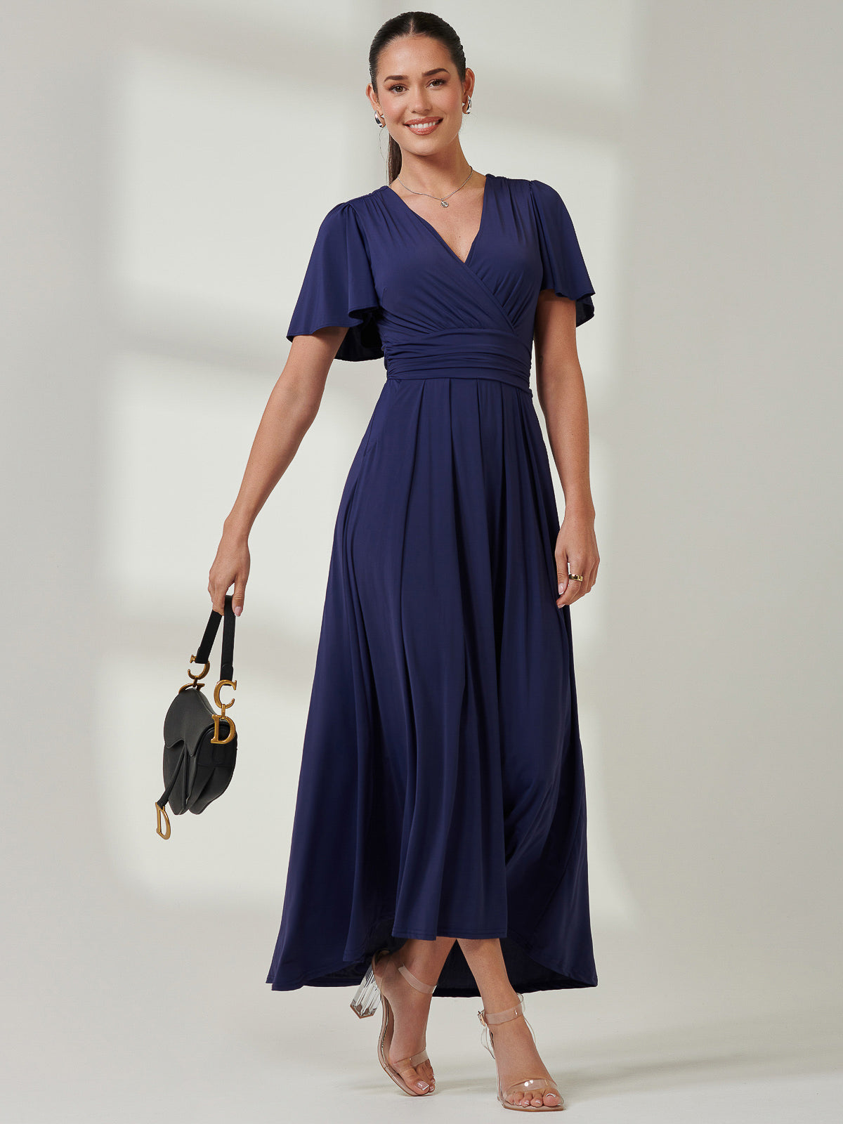 WERTHY ANGEL SLEEVE DRESSネイビーMサイズ Angel Sleeve Super-Smooth Jersey Maxi Dress, Navy – Jolie Moi Retail