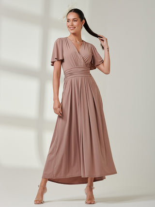 Angel Sleeve Super-Smooth Jersey Maxi Dress, Rose Taupe