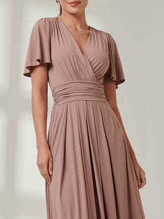 Angel Sleeve Super-Smooth Jersey Maxi Dress, Rose Taupe