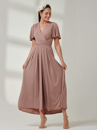 Angel Sleeve Jersey Maxi Dress, Rose Taupe