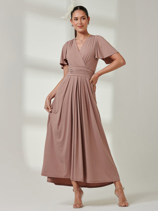 Angel Sleeve Super-Smooth Jersey Maxi Dress, Rose Taupe