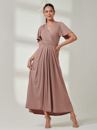 Angel Sleeve Jersey Maxi Dress, Rose Taupe