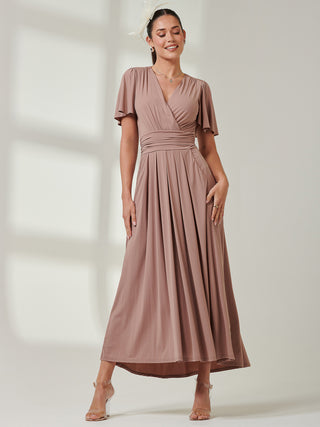 Angel Sleeve Super-Smooth Jersey Maxi Dress, Rose Taupe