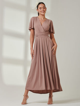 Angel Sleeve Jersey Maxi Dress, Rose Taupe