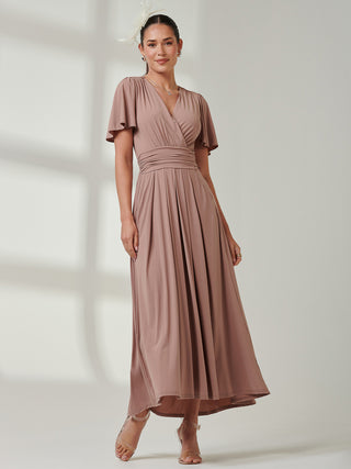 Angel Sleeve Super-Smooth Jersey Maxi Dress, Rose Taupe