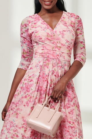 Brisa Mesh 3/4 Sleeve Midi Dress, Pink Multi