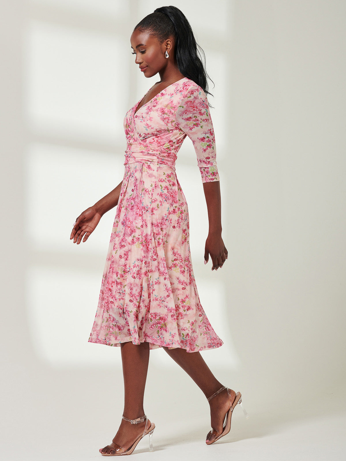 Brisa Mesh 3/4 Sleeve Midi Dress, Pink Multi – Jolie Moi Retail