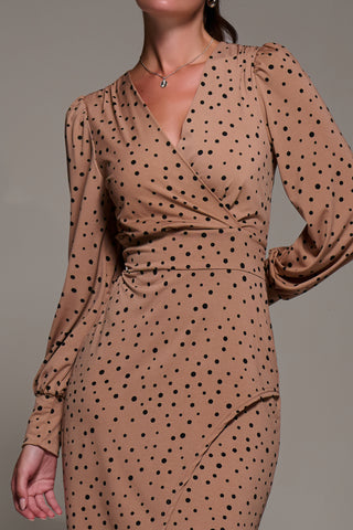Long Sleeve Jersey Midi Dress, Black Spot
