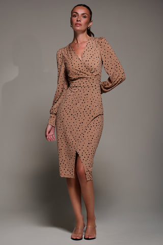 Long Sleeve Jersey Midi Dress, Black Spot