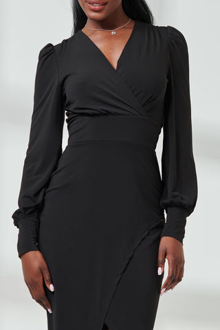 Long Sleeve Jersey Midi Dress, Black