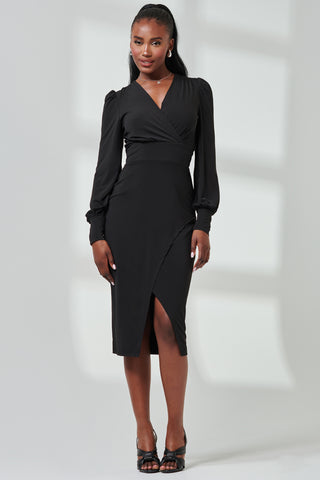 Long Sleeve Jersey Midi Dress, Black