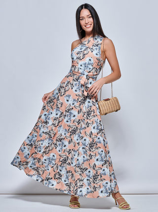 One Shoulder Maxi Jersey Dress, Floral Multi
