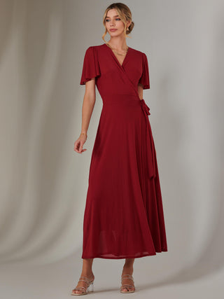 Plain Angel Sleeve Wrapped Maxi Dress, Brick Red Jolie Moi Retail Plain Angel Sleeve Wrapped Maxi Dress, Brick Red Jolie Moi Retail