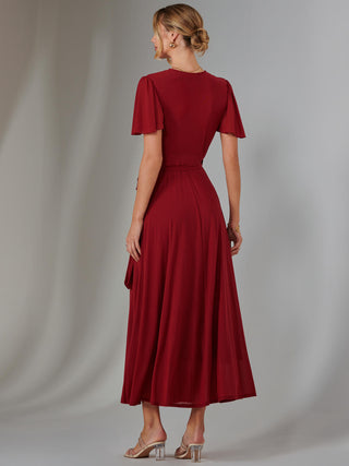 Plain Angel Sleeve Wrapped Maxi Dress, Brick Red – Jolie Moi Retail Plain Angel Sleeve Wrapped Maxi Dress, Brick Red – Jolie Moi Retail