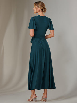 Plain Angel Sleeve Wrapped Maxi Dress, Dark Teal Jolie Moi Retail Plain Angel Sleeve Wrapped Maxi Dress, Dark Teal Jolie Moi Retail