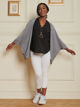 Loose Fit Batwing Knitted Cardigan, Grey Heather