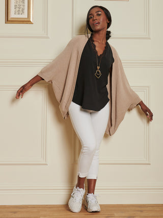 Loose Fit Batwing Knitted Cardigan, Light Khaki