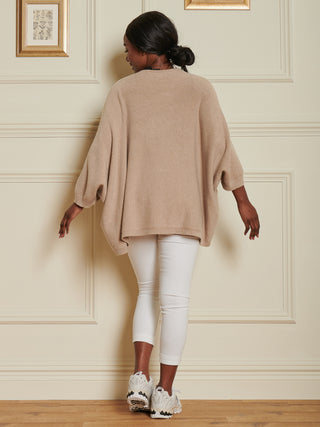 Loose Fit Batwing Knitted Cardigan, Light Khaki