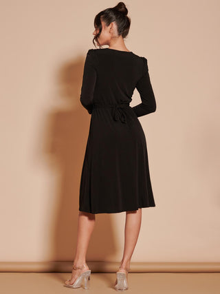 Long Sleeve Pleated Jersey Midi Dress, Black Jolie Moi Retail Long Sleeve Pleated Jersey Midi Dress, Black Jolie Moi Retail