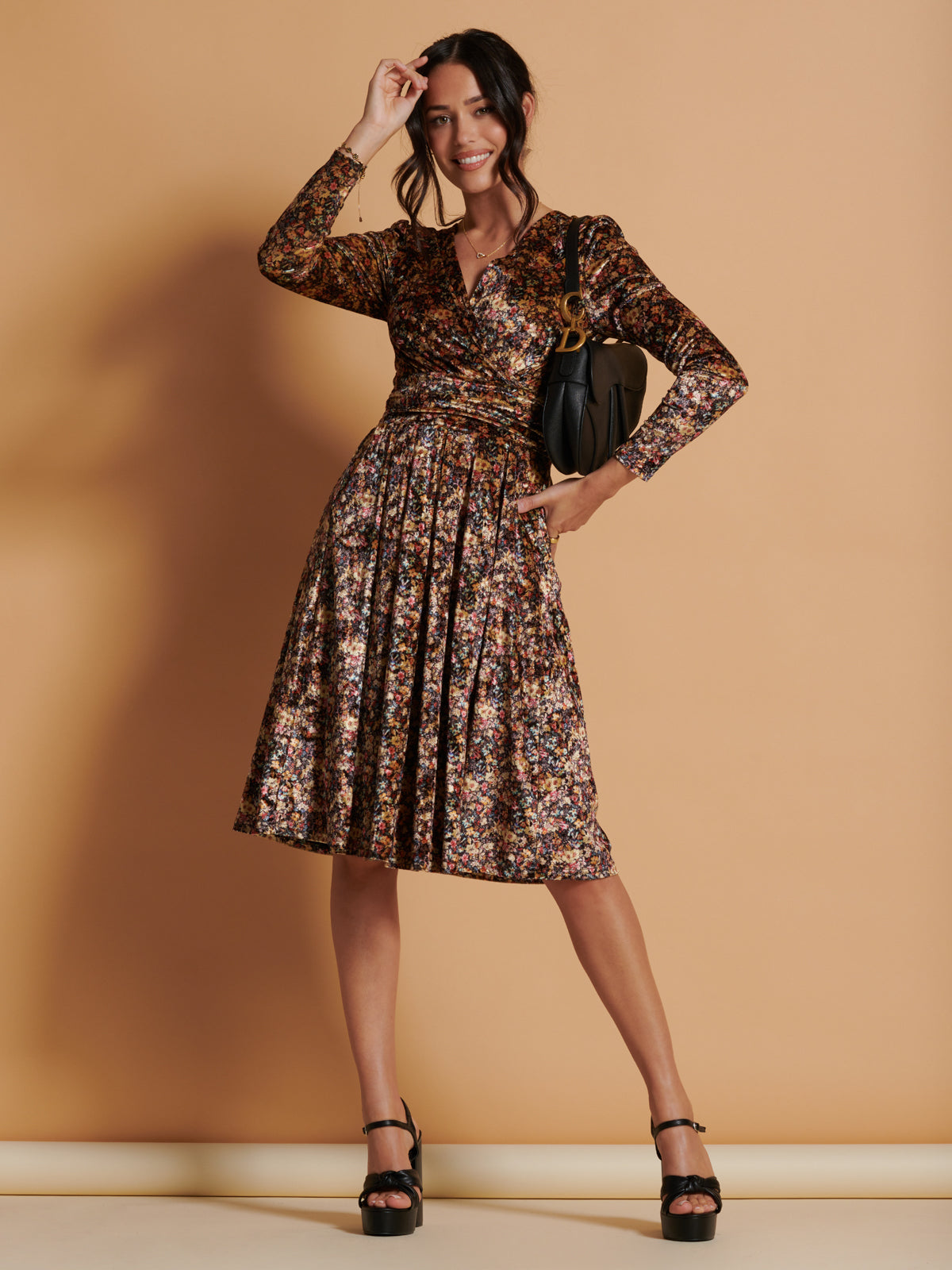 Velvet floral 2024 wrap dress