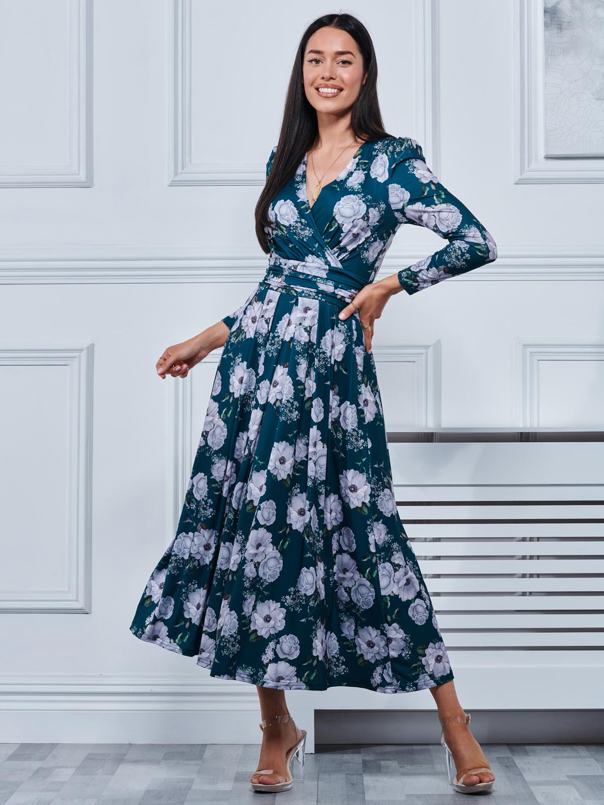 Long sleeve outlet floral dress maxi