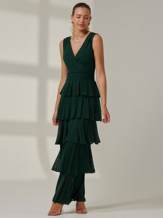 Plain Tiered Mesh Maxi Dress, Dark Green Jolie Moi Retail Plain Tiered Mesh Maxi Dress, Dark Green Jolie Moi Retail