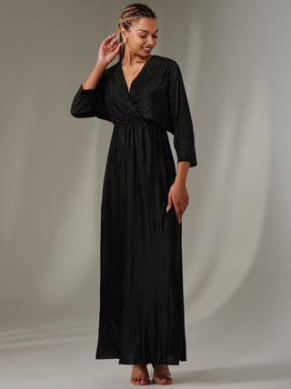 Ruffle Hem Textured Jersey Maxi Dress, Black