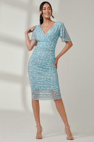 Wrap Front Mesh Bodycon Dress, Green Floral