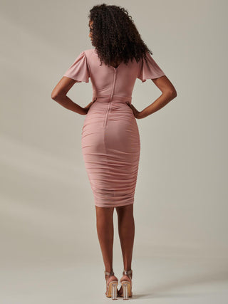 Ruched Mesh Bodycon Dress Blush
