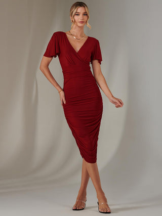 deep red bodycon dress Women's Plus Dark Red Crinkle Textured Jersey Bandeau Bodycon Dress