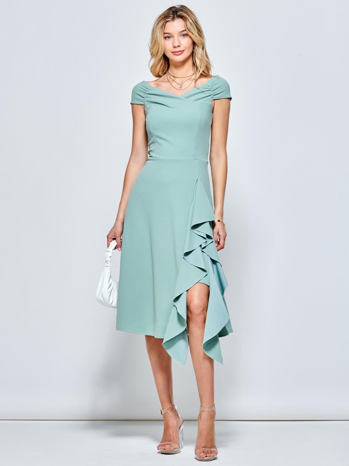 Mint green off outlet shoulder dress